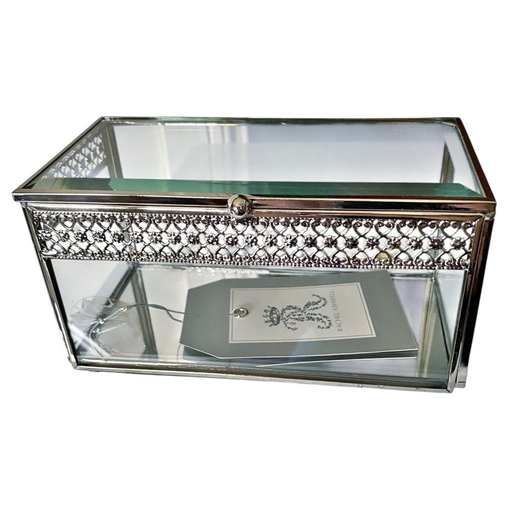RACHEL ASHWELL ☆ Beveled Glass Silver Lidded Jewelry Box / Trinket Holder ☆ NEW